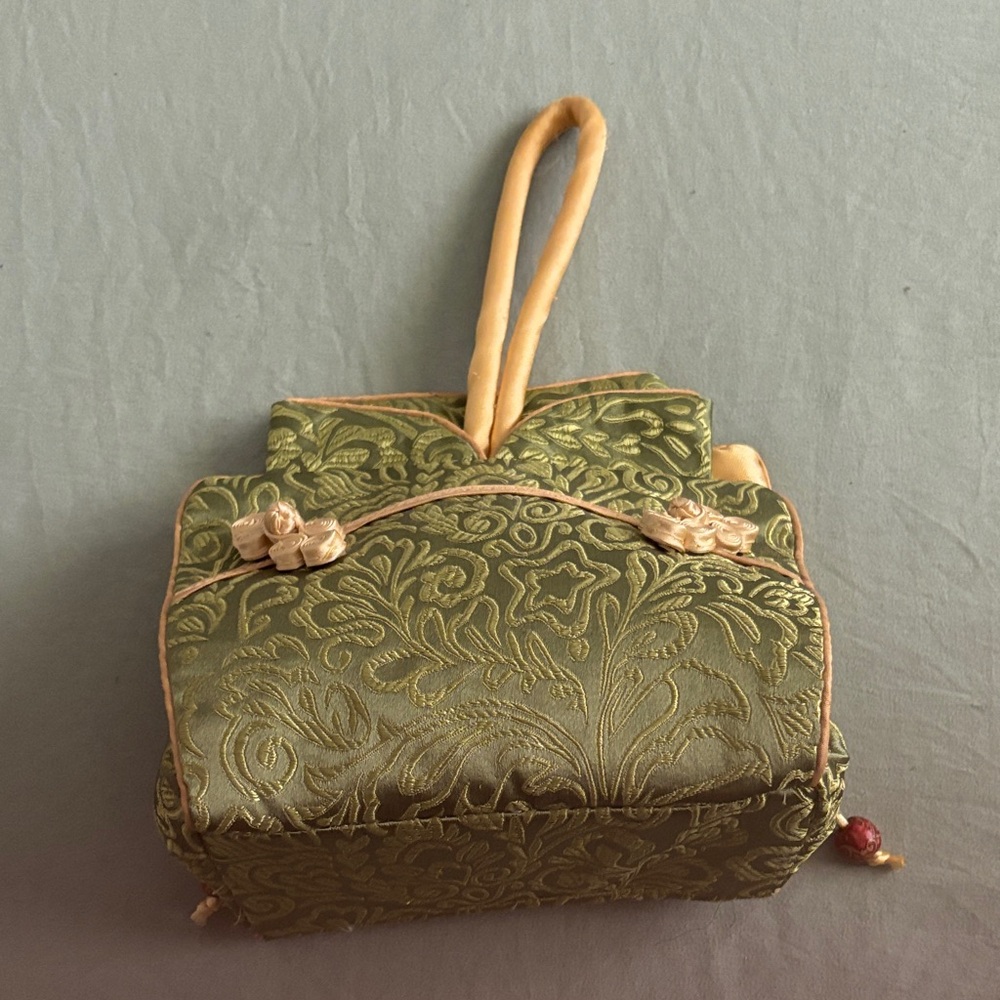 Elegant Green Brocade Handbag